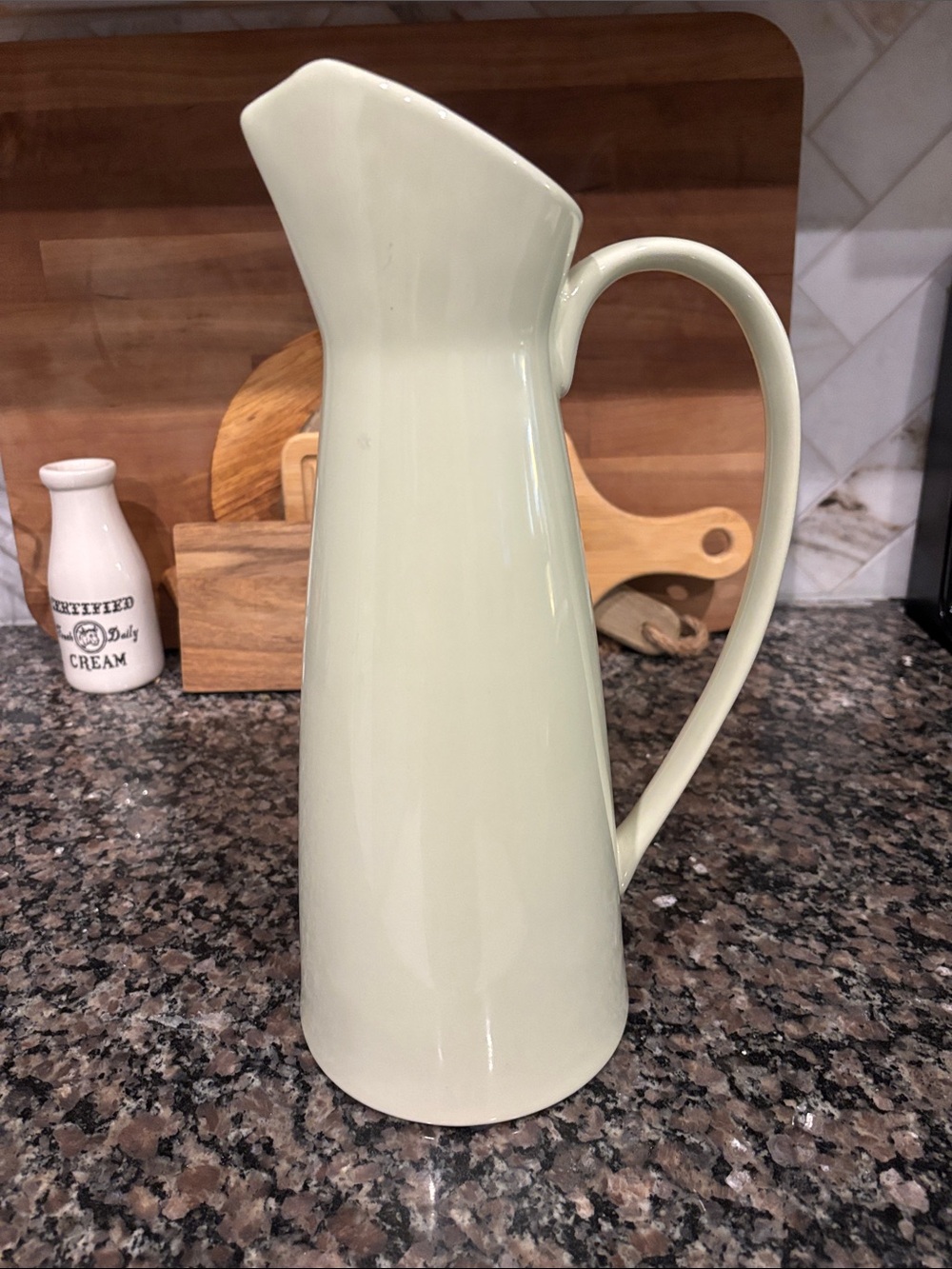 Tall Ceramic Pitcher in Pale Sage Green